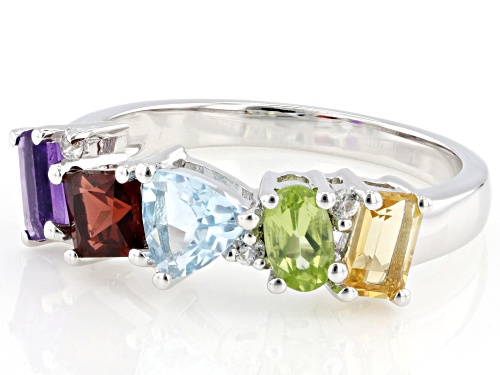 1.53ctw Multi-Stone Rhodium Over Sterling Silver Ring - Size 6