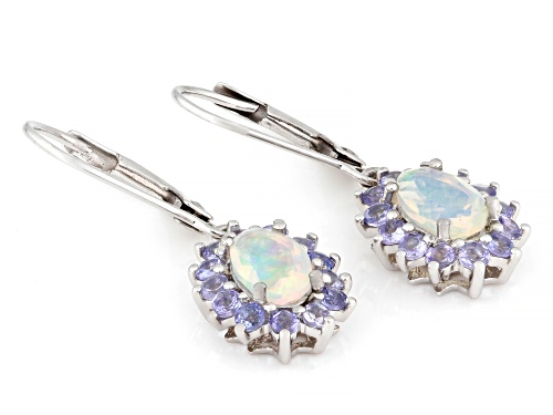 Ethiopian Opal with 0.66ctw Tanzanite Rhodium Over Sterling Silver Earrings