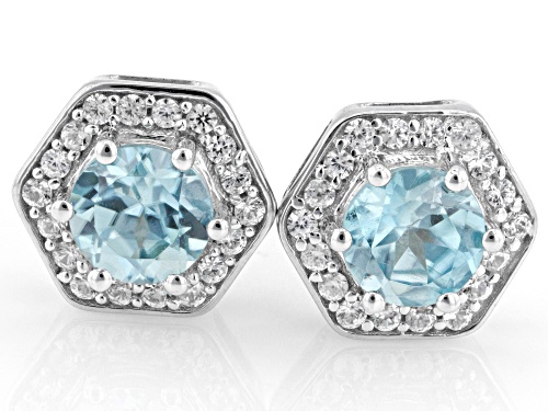 1.44ctw Blue with 0.32ctw White Zircon Rhodium Over Sterling Silver Earrings