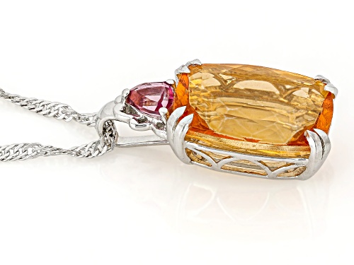 7.20ct Mandarin Orange Topaz with 0.27ctw Pink Topaz Rhodium Over Sterling Silver Pendant with Chain