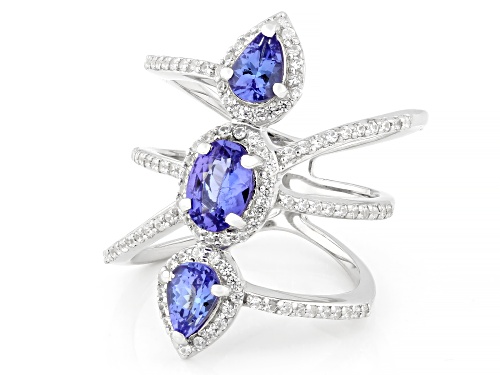 1.43ctw Tanzanite With 0.59ctw White Zircon Rhodium Over Sterling Silver Ring - Size 6