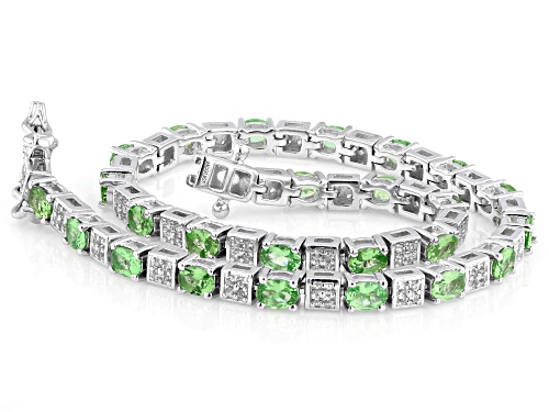 4.27ctw Mint Tsavorite with 1.087ctw White Zircon Rhodium Over Sterling Silver Bracelet - Size 8