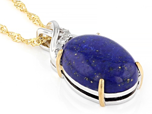 17x12mm Lapis Lazuli with 0.04ctw Diamond Rhodium & 18K Yellow Gold over Silver Pendant with Chain