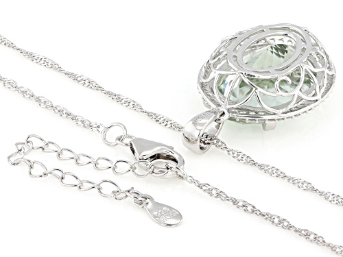13.51ct Prasiolite with 0.56ctw White Zircon Rhodium Over Sterling Silver Pendant with Chain
