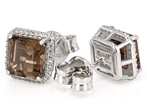 4.86ctw Smoky Quartz with 0.46ctw White Zircon Rhodium Over Sterling Silver Earrings