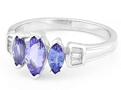 0.86ctw Tanzanite With 0.21ctw White Zircon Rhodium Over Sterling Silver Ring - Size 10