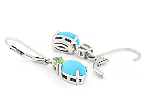 8x5mm Oval Sleeping Beauty Turquoise With 0.32ctw Tsavorite Rhodium Over Sterling Silver Earrings