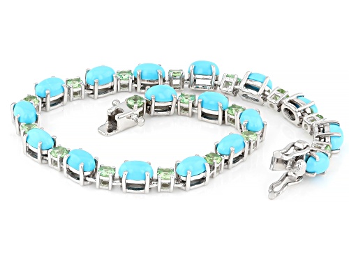 6x4mm Oval Cabochon Sleeping Beauty Turquoise With 1.72ctw Tsavorite Rhodium Over Silver Bracelet - Size 7.25