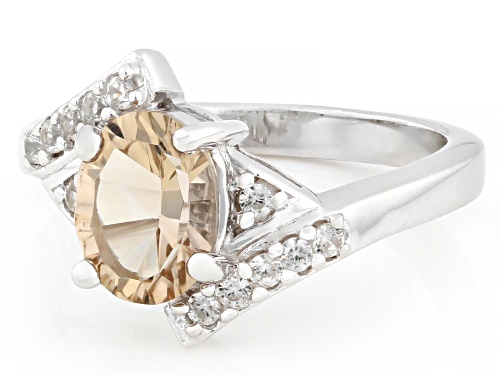 1.36ct Champagne Quartz with 0.17ctw White Zircon Rhodium Over Sterling Silver Ring - Size 9