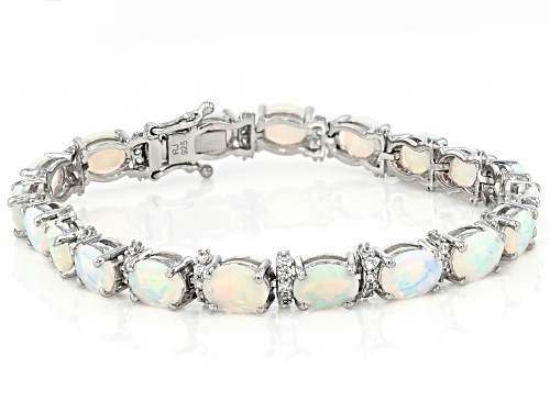 12.11ctw Ethiopian Opal with 1.28ctw White Zircon Rhodium Over Sterling Silver Tennis Bracelet - Size 7.5