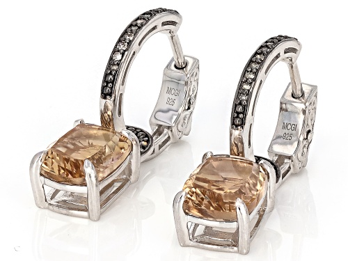 4.91ctw Concave-Cut Champagne Quartz Rhodium Over Silver Earrings