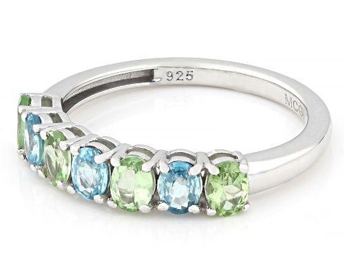 0.61ctw Blue Zircon with 0.63ctw Mint Tsavorite Rhodium Over Sterling Silver Ring - Size 8