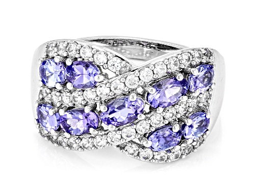 1.45ctw Tanzanite with 0.67ctw White Zircon Platinum Over Sterling Silver Ring - Size 9