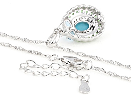 7x5mm Sleeping Beauty Turquoise with 0.95ctw Multi Gemstone Rhodium Over Silver Pendant/Chain