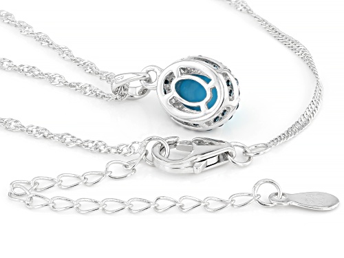 8x6mm Sleeping Beauty Turquoise & Prazana® Lab Grown Diamond Rhodium Over Silver Pendant/Chain