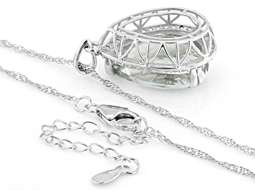 12.80ct Prasiolite with 0.61ctw White Zircon Rhodium Over Sterling Silver Pendant with Chain
