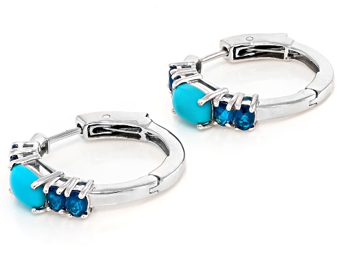 Sleeping Beauty Turquoise with 1.15ctw Neon Apatite Rhodium Over Sterling Silver Hoop Earrings