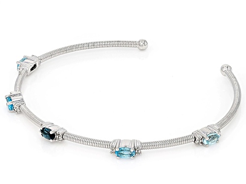 1.22ctw Glacier, London, & Swiss Blue Topaz with 0.11ctw White Zircon Rhodium Over Silver Bracelet - Size 8
