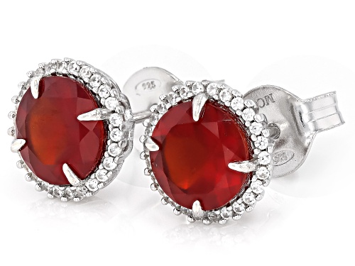 3.50ctw Hessonite Garnet with 0.38ctw White Zircon Rhodium Over Sterling Silver Earrings