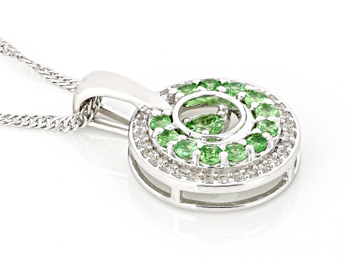 0.58ctw Tsavorite with 0.15ctw White Zircon Rhodium Over Sterling Silver Dancing Pendant with Chain