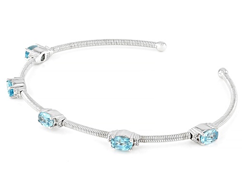 3.15ctw Blue and 0.16ctw White Zircon Rhodium Over Sterling Silver Flex Bangle - Size 8