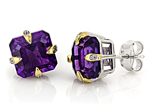 7.82ctw African Amethyst With 0.05ctw White Zircon Rhodium & 18k Gold Over Sterling Silver Earrings