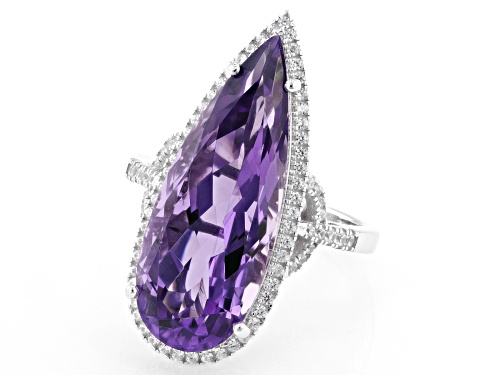 9.50ct Canela Amethyst with 0.48ctw White Zircon Rhodium Over Sterling Silver Ring - Size 10