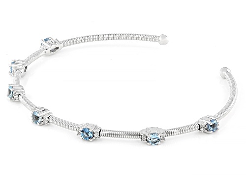0.89ct Ofiki Nigerian Aquamarine with 0.21ctw White Zircon Rhodium Over Silver Flexible Bangle - Size 7.25