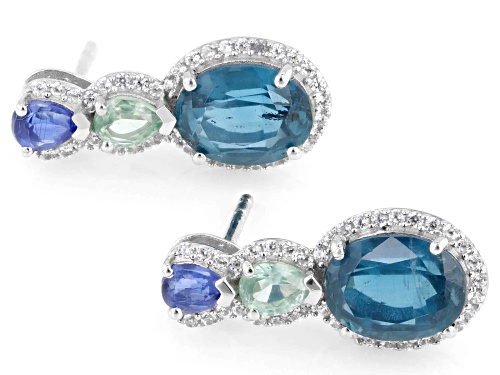 3.38ctw Multi-Color Kyanite with 0.59ctw White Zircon Rhodium Over Sterling Silver Earrings