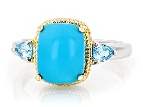 10x8mm Sleeping Beauty Turquoise with 0.32ctw Swiss Blue Topaz Rhodium & 18K Gold Over Silver Ring - Size 9