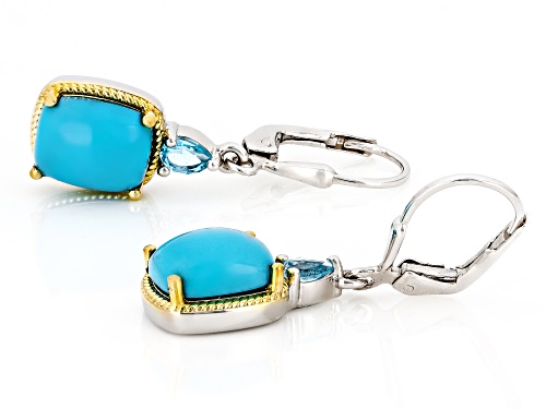 Sleeping Beauty Turquoise With 0.32ctw Swiss Blue Topaz Rhodium & 18K Gold Over Silver Earrings