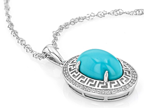 12x8mm Sleeping Beauty Turquoise with 0.68ctw White Zircon Rhodium Over Silver Pendant with Chain