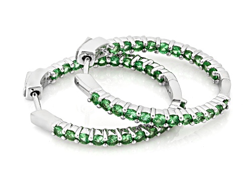3.35ctw Mint Tsavorite Rhodium Over Sterling Silver Hoop Earrings