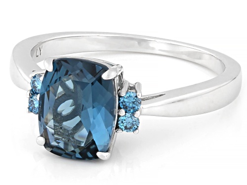 2.30ct London Blue Topaz With 0.10ctw Prazana® Lab Blue Diamond D-F VS2-SI Rhodium Over S/S Ring - Size 9