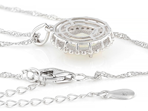1.43ct Ethiopian Opal with 0.17ctw White Zircon Rhodium Over Sterling Silver Pendant with Chain