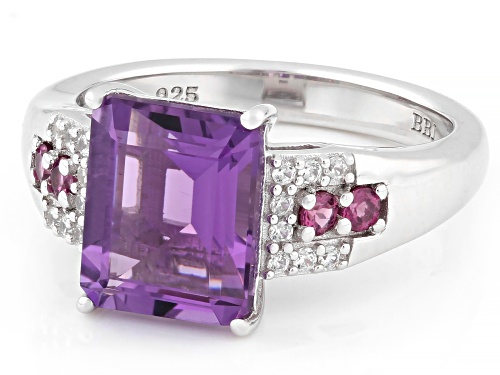 2.83ctw Canela Amethyst with 0.32ctw Rhodolite and White Zircon Rhodium Over Sterling Silver Ring - Size 7