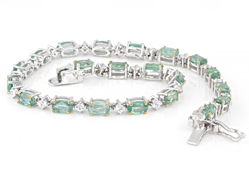 5.60ctw Mint Kyanite With 0.99ctw White Zircon Rhodium & 18K Yellow Gold Over Silver Bracelet - Size 7.25