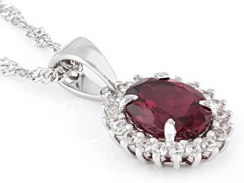 1.95ct Raspberry Color Rhodolite With 0.27ctw White Zircon Rhodium Over Silver Pendant With Chain