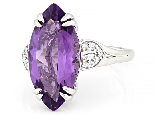 6.80ct Canela Amethyst with 0.11ctw Moissanite Rhodium Over Sterling Silver Ring - Size 10