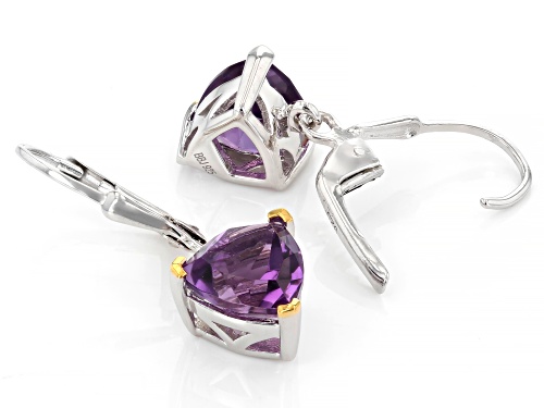 2.41ctw Canela Amethyst Rhodium & 18K Yellow Gold Over Sterling Silver Solitaire Dangle Earrings