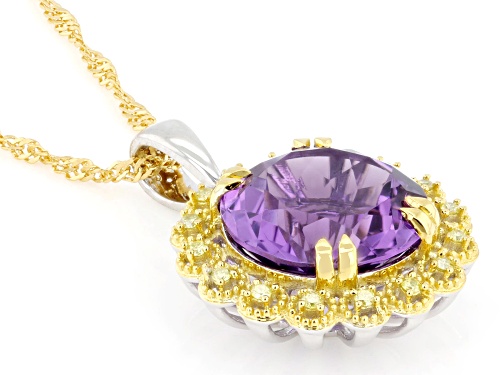 6.93ctw Canela Amethyst & Prazana(R) Lab Grown Diamonds Rhodium & 18k Gold Over Silver Pendant/Chain