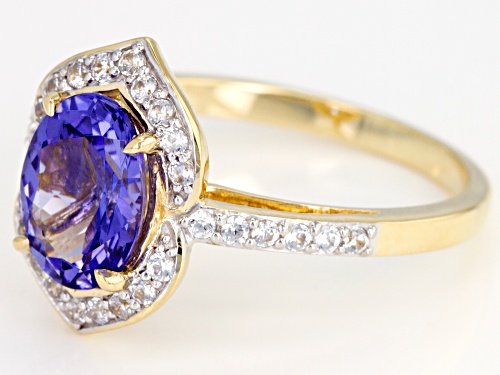 1.48ct Oval Tanzanite With .23ctw Round White Zircon 10k Yellow Gold Ring - Size 5