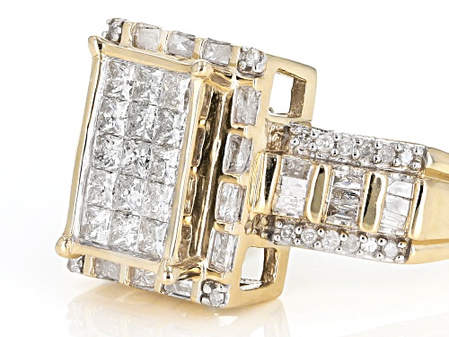 .90ctw Princess Cut And Baguette And Round White Diamond 10k Yellow Gold Ring - Size 6