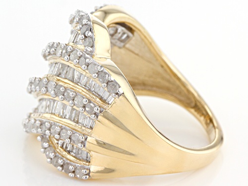 1.50ctw Round And Baguette White Diamond 10k Yellow Gold Ring - Size 5