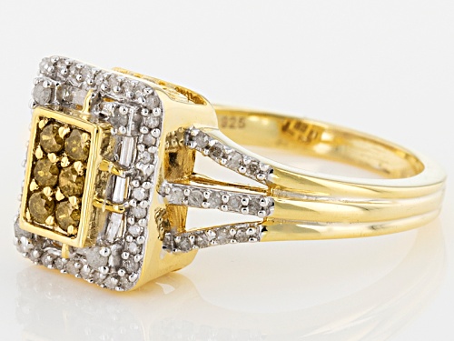 Engild™ .40ctw Round Yellow & White & Baguette White Diamond 14k Yellow Gold Over Silver Ring - Size 11