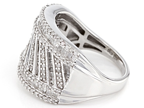 1.15ctw Round And Baguette White Diamond Rhodium Over Sterling Silver Ring - Size 7