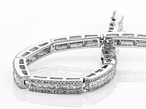 2.85ctw Round And Baguette White Diamond 10k White Gold Bracelet - Size 7.5