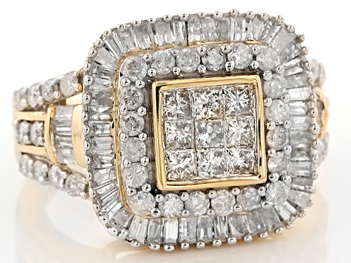 2.00ctw Round, Baguette And Princess Cut White Diamond 10k Yellow Gold Ring - Size 7
