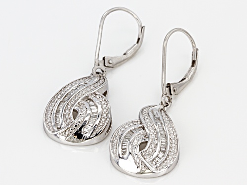 .25ctw Baguette White Diamond Rhodium Over Sterling Silver Dangle Earrings