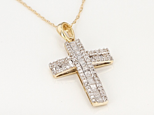 .55ctw Round And Baguette White Diamond 10k Yellow Gold Pendant With An 18inch Rope Chain